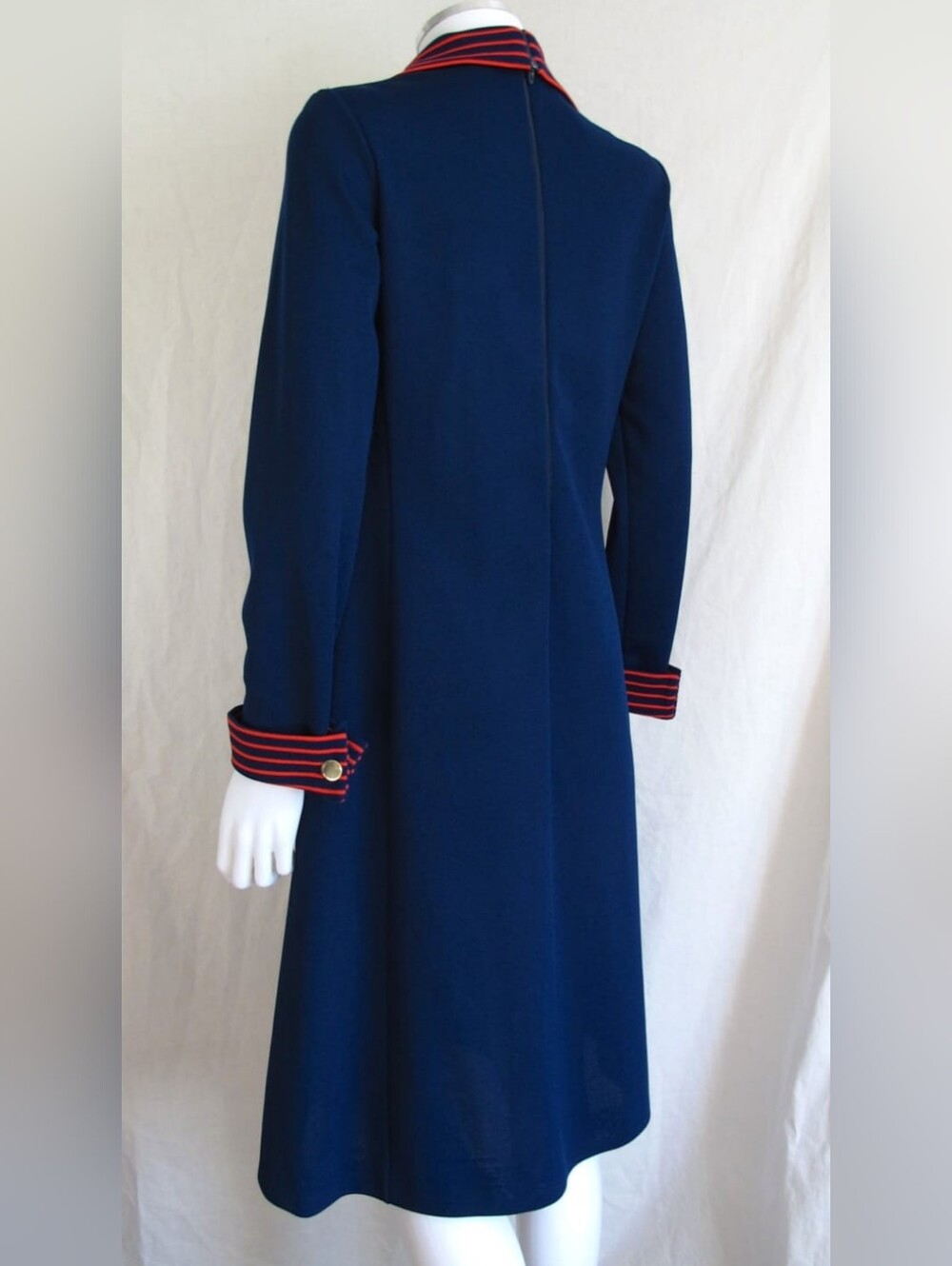 Extremely RARE Vintage Chemise Lacoste 1970s Navy Dress with Red Stripe Accent - Picture 4 of 12
